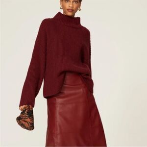 SWEET BABY JAMIE | Burgundy High Neck Bell Sleeve Knit Sweater Women’s Size XS